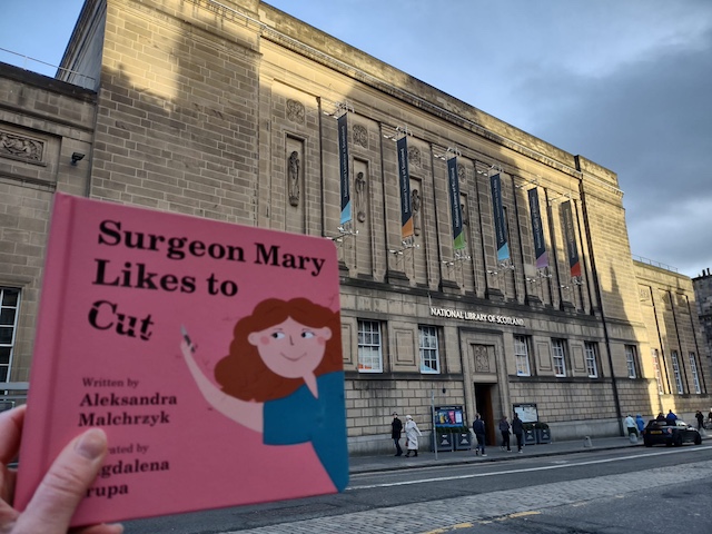 Mary in front of National Library of Scotland